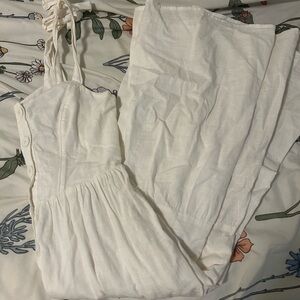 Midi White linen dress with buttons